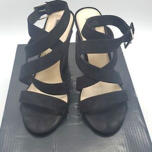 Forever 21 Black Strappy Wedges Size 7.5